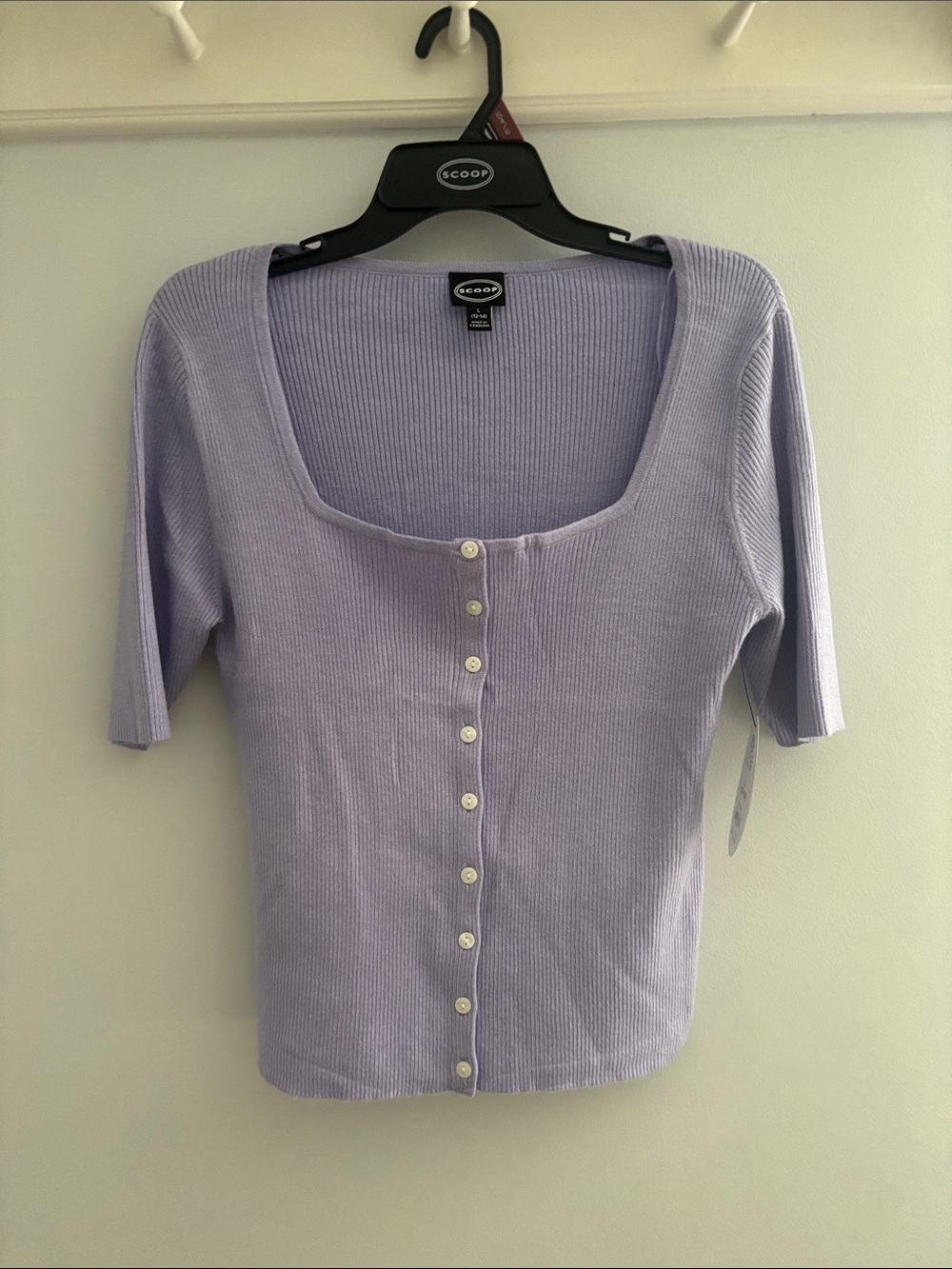 Scoop Lilac Ribbed Button-Front Square Neck Top